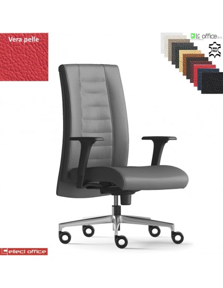 TAIT Poltrona semi direzionale mov. sincro multiblock braccioli regol. nylon pad scorrevole base allu VERA PELLE