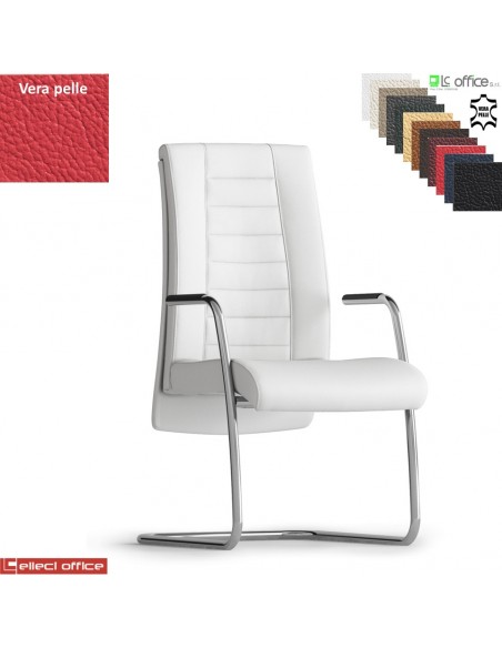 TAIT Poltrona interlocutore braccioli tubolare copribraccioli telaio cromato base slita VERA PELLE