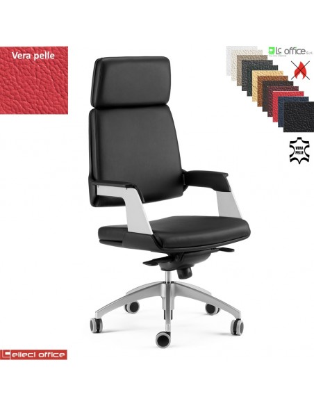 Omnia Poltrona direzionale con oscillante a fulcro avanzato base alluminio VERA PELLE