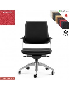 Omnia Poltrona semi direzionale con oscillante a fulcro avanzato base alluminio VERA PELLE