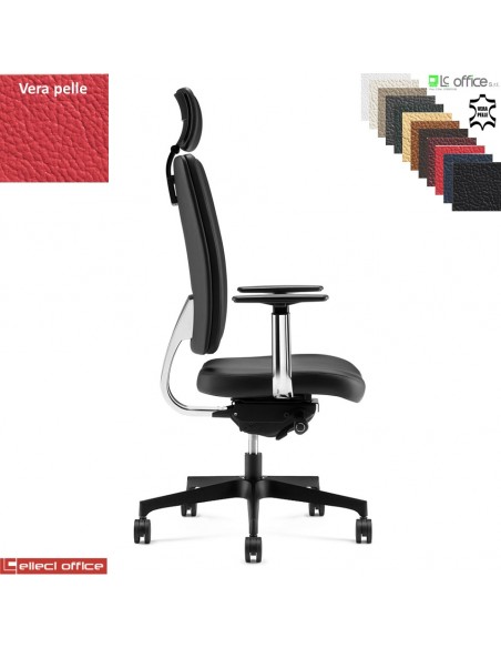 Progress Poltrona direzionale movimento sincro antishock braccioli regolabili cromati base nylon VERA PELLE