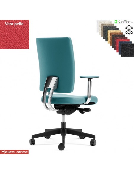 PROGRESS Poltrona semi direzionale movimento sincro antishock braccioli regolabili cromati base nylon VERA PELLE