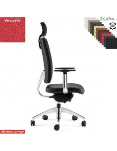 Progress Poltrona direzionale movimento sincro antishock braccioli regolabili cromati base alluminio VERA PELLE