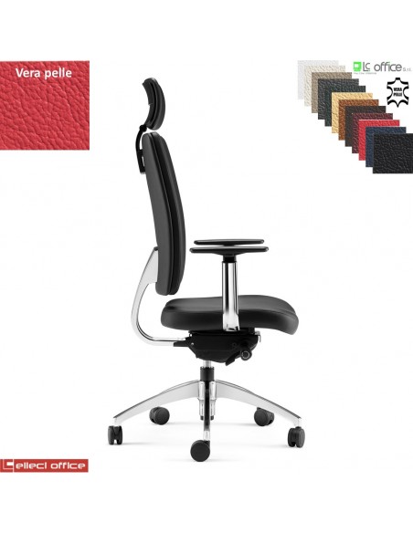 Progress Poltrona direzionale movimento sincro antishock braccioli regolabili cromati base alluminio VERA PELLE