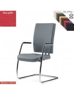 PROGRESS Poltrona interlocutore braccioli telaio tubolare crom. copribraccioli polipropilene a slitta VERA PELLE