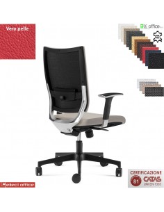 Shine poltrona semi direzionale appoggiatesta schienale rete mov. sincro multiblock traslat. sedile base allu. VERA PELLE