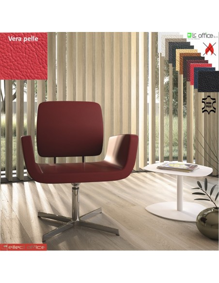 MONET Poltrona girevole base a 4 razze in alluminio rivestimento VERA PELLE