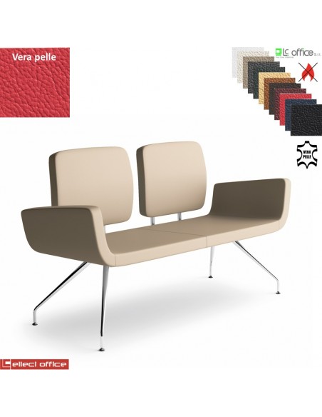 Monet Divano 2 posti base a 4 gambe coniche cromo rivestimento VERA PELLE