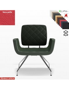 Monet Poltrona base a 4 gambe cromo coniche rivestimento cucciture a vista VERA PELLE