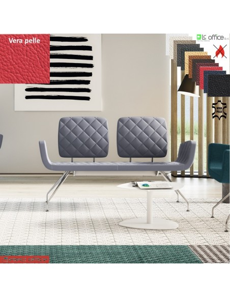 Monet Divano 2 posti base a 4 gambe coniche cromo rivestimento cucciture a vista VERA PELLE