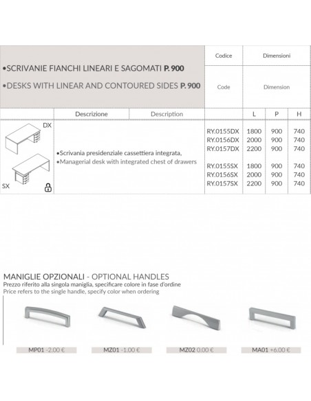 modeli SCRIVANIA direzionale ROYAL con CASSETIERE struttura melaminico - Seipo RY.015X DESTRO sinistro