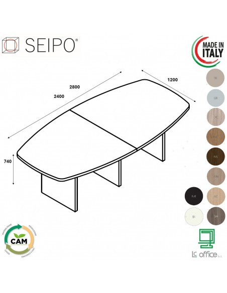 TAVOLO RIUNIONE ROYAL composto sagomato 2 elementi in melaminico - Seipo RY.0211 12 TAVOLO RIUNIONE ROYAL composto sagomato 2 elementi in melaminico - Seipo RY.0211 12