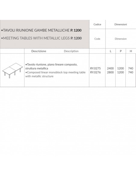 TAVOLO RIUNIONE ROYAL monoblocco melaminico gambe metalliche - Seipo RY.0270 1 2 scheda TAVOLO RIUNIONE ROYAL monoblocco melaminico gambe metalliche - Seipo RY.0270 1 2 scheda