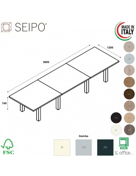 TAVOLO RIUNIONE ROYAL composto 3 elementi in melaminico gambe metalliche - Seipo composizione N°10 TAVOLO RIUNIONE ROYAL composto 3 elementi in melaminico gambe metalliche - Seipo composizione N°10