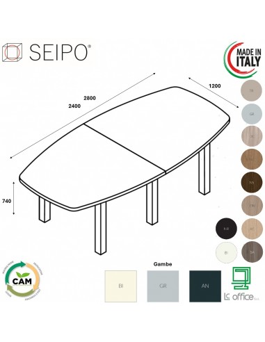 TAVOLO RIUNIONE ROYAL composto sagomato 2 elementi in melaminico gambe metalliche - Seipo RY.0295 96 TAVOLO RIUNIONE ROYAL composto sagomato 2 elementi in melaminico gambe metalliche - Seipo RY.0295 96