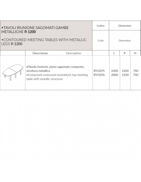 TAVOLO RIUNIONE ROYAL composto sagomato 2 elementi in melaminico gambe metalliche - Seipo RY.0295 96 TAVOLO RIUNIONE ROYAL composto sagomato 2 elementi in melaminico gambe metalliche - Seipo RY.0295 96