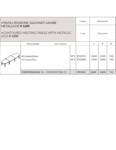 TAVOLO RIUNIONE ROYAL sagomato composto 3 elementi in melaminico gambe metalliche - Seipo composizione N°11 scheda