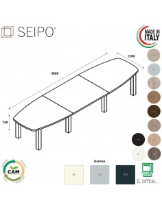 TAVOLO RIUNIONE ROYAL sagomato composto 3 elementi in melaminico gambe metalliche - Seipo composizione N°11