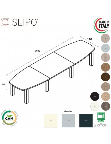 TAVOLO RIUNIONE ROYAL sagomato composto 3 elementi in melaminico gambe metalliche - Seipo composizione N°11