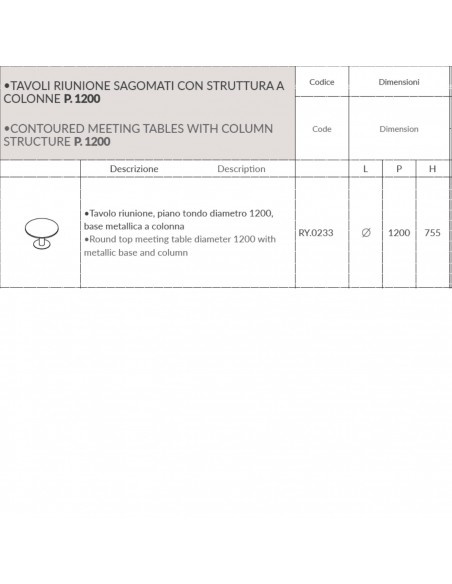 TAVOLO RIUNIONE ROYAL tondo melaminico gamba metalliche - Seipo RY.0233 scheda