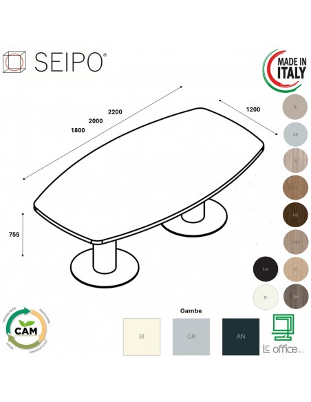 RIUNIONE ROYAL piano ovale in melaminico e gamba tonda metalliche - Seipo RY.0234 5 6