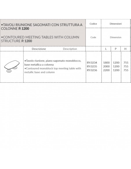 TAVOLO RIUNIONE ROYAL piano ovale in melaminico e gamba tonda metalliche - Seipo RY.0234 5 6 scheda