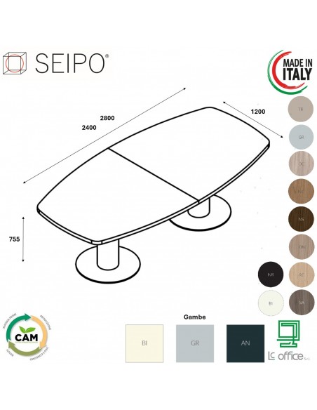 TAVOLO RIUNIONE ROYAL piano ovale composto 2 pezzi in melaminico e gamba tonda metalliche - Seipo RY.0237 8