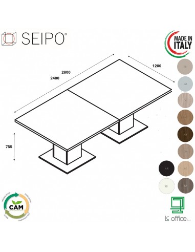 TAVOLO RIUNIONE ROYAL piano composto 2 pezzi e gambe quadrate in melaminico - Seipo RY.0304 5 img