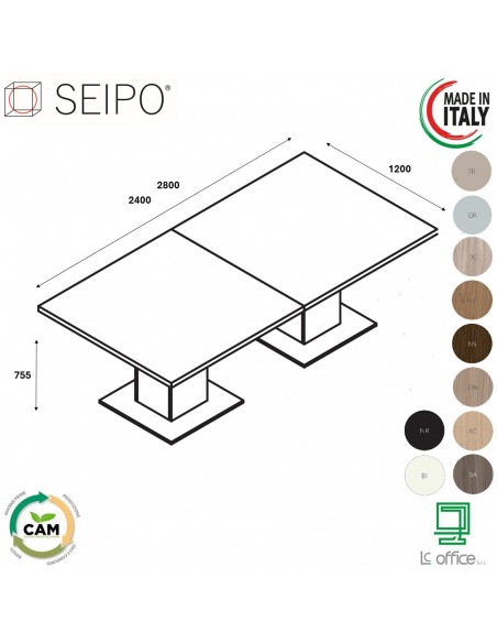 TAVOLO RIUNIONE ROYAL piano composto 2 pezzi e gambe quadrate in melaminico - Seipo RY.0304 5 img