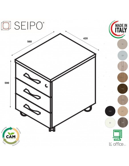 CASSETTIERA su ruote cassetti chiusura ammortizzata e cassetto porta cancelleria - Seipo RY.0050