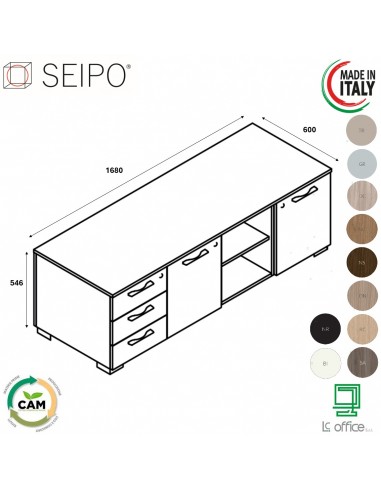 CASSETTIERA di servizio o 2 vani con ante 1 vano a giorno  1 cassettiera  - RY.0051