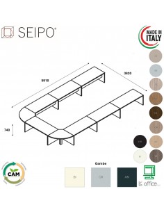 TAVOLO RIUNIONE ROYAL 18 POSTI composto ferro di cavalo - Seipo composizione N°14