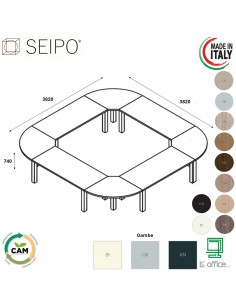 TAVOLO RIUNIONE ROYAL 12 POSTI composto quadrato - Seipo composizione N°15