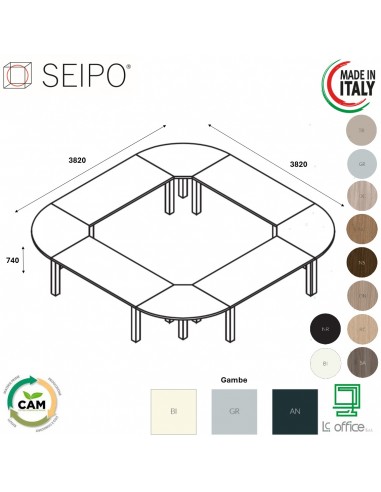 TAVOLO RIUNIONE ROYAL 12 POSTI composto quadrato - Seipo composizione N°15