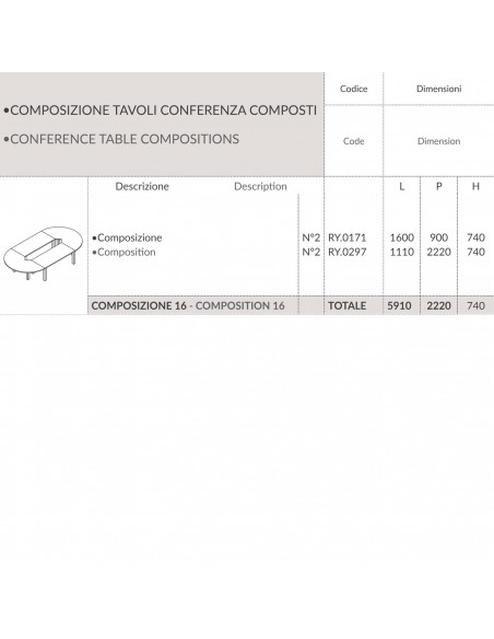 AVOLO RIUNIONE ROYAL 8 POSTI composto ovale - Seipo composizione N°16 scheda