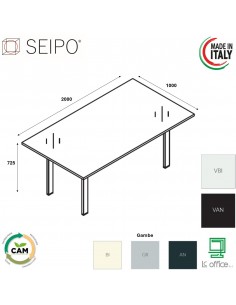 Tavolo riunione vetro p. 1000, piano 
monoblocco, struttura metallica BR.0701