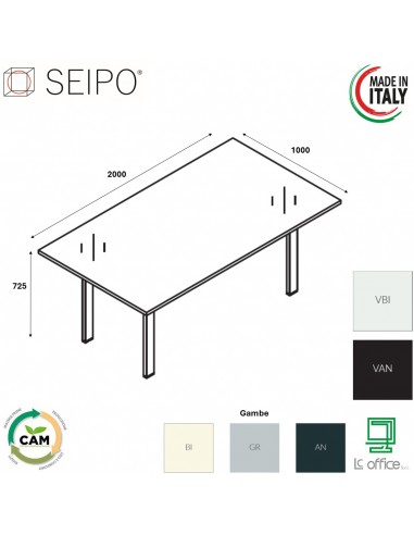 Tavolo riunione vetro p. 1000, piano 
monoblocco, struttura metallica BR.0701