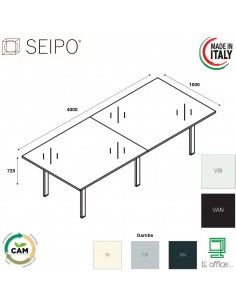 Tavolo riunione vetro p. 1000, piano 
due pezzi, struttura metallica BR.0702
