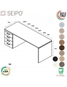 Panel Scrivania SX P.700, cassettiera  portante con vano a giorno lato visitatore, struttura in  melaminico PA.1411