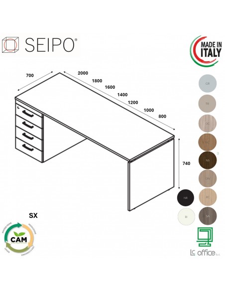 Panel Scrivania SX P.700, cassettiera  portante con vano a giorno lato visitatore, struttura in  melaminico PA.1411