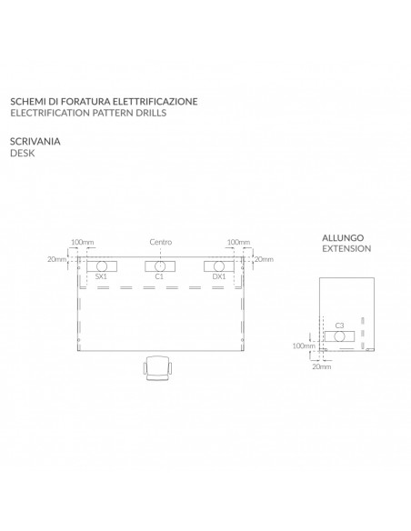 Panel scrivania P.900, struttura in melaminico Seipo PA.1501 2 3 4 FORI