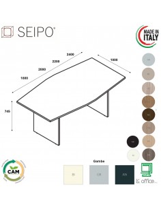 Panel Tavolo riunione sagomato p. 1000, piano monoblocco,  struttura in melaminico PA.0711 2 3 4