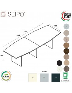 Tavolo riunione sagomato P. 1000, piano due pezzi,  struttura in melaminico PA.0718 9