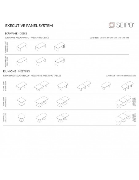 Panel Tavolo riunione P.1000, piano monoblocco, struttura  in melaminico Seipo