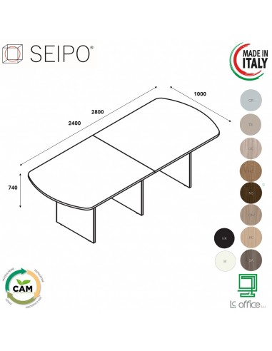 Tavolo riunione ovale P.1000, piano due pezzi, struttura in melaminico PA.0729 30