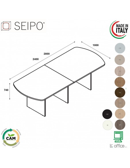Tavolo riunione ovale P.1000, piano due pezzi, struttura in melaminico PA.0729 30