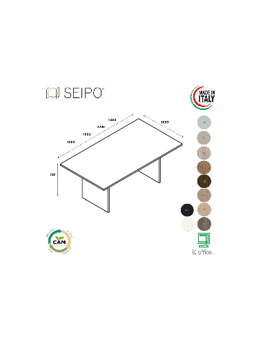 Panel Tavolo riunione P.1000, piano monoblocco, struttura  in melaminico Seipo PA.0700 1 2 3