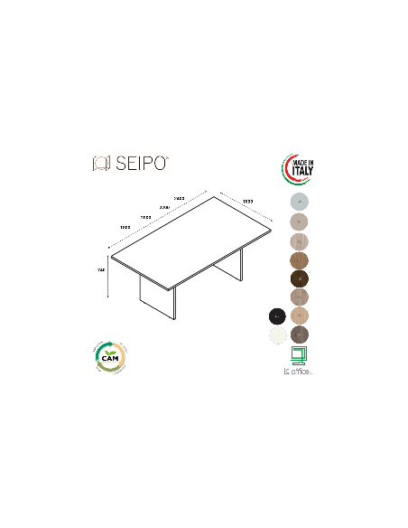 Panel Tavolo riunione P.1000, piano monoblocco, struttura  in melaminico Seipo PA.0700 1 2 3