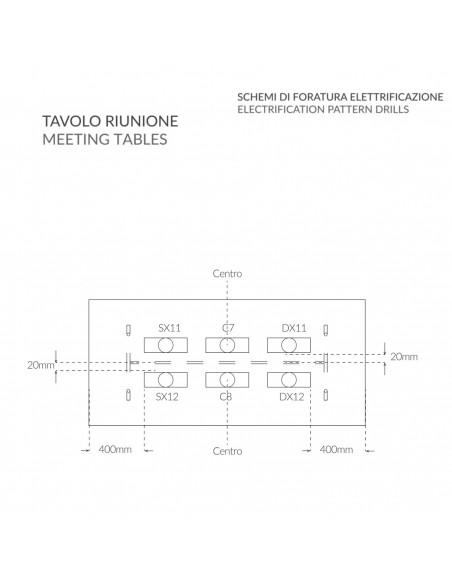 Panel Tavolo riunione P.1000, piano monoblocco, struttura  in melaminico Seipo PA.0700 1 2 3 FORI