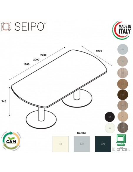Panel tavolo riunione sagomato P.1200, piano  monoblocco, colonna e base tonda Seipo PA.0793 4 5